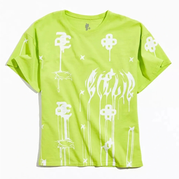 Urban Outfitters Billie Eilish Exclusive Allover Print Tee Baggy Neon Green L - Picture 1 of 16